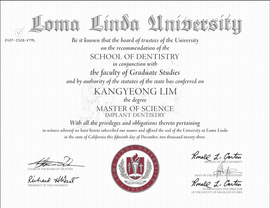 Loma Linda University 修士（インプラント歯学）