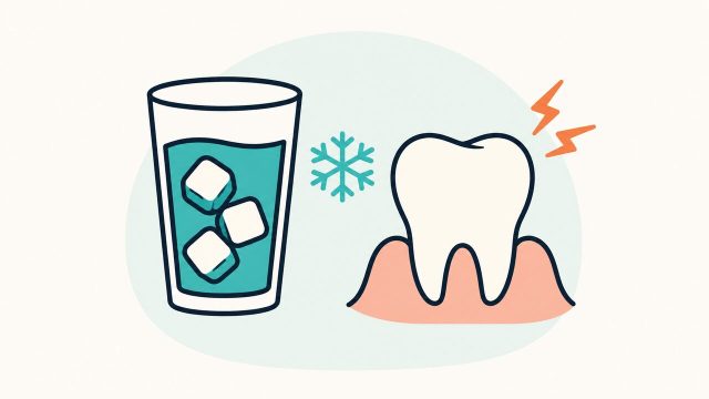 氷入りの冷たい飲み物と、しみて痛む歯のイラスト
