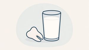 抜けた歯と保存用の牛乳のグラスのイラスト