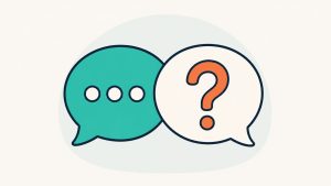質問と回答を表す2つの吹き出しのイラスト（歯のQ&A）