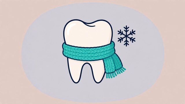 マフラーを巻いた歯と雪の結晶(知覚過敏)のイラスト