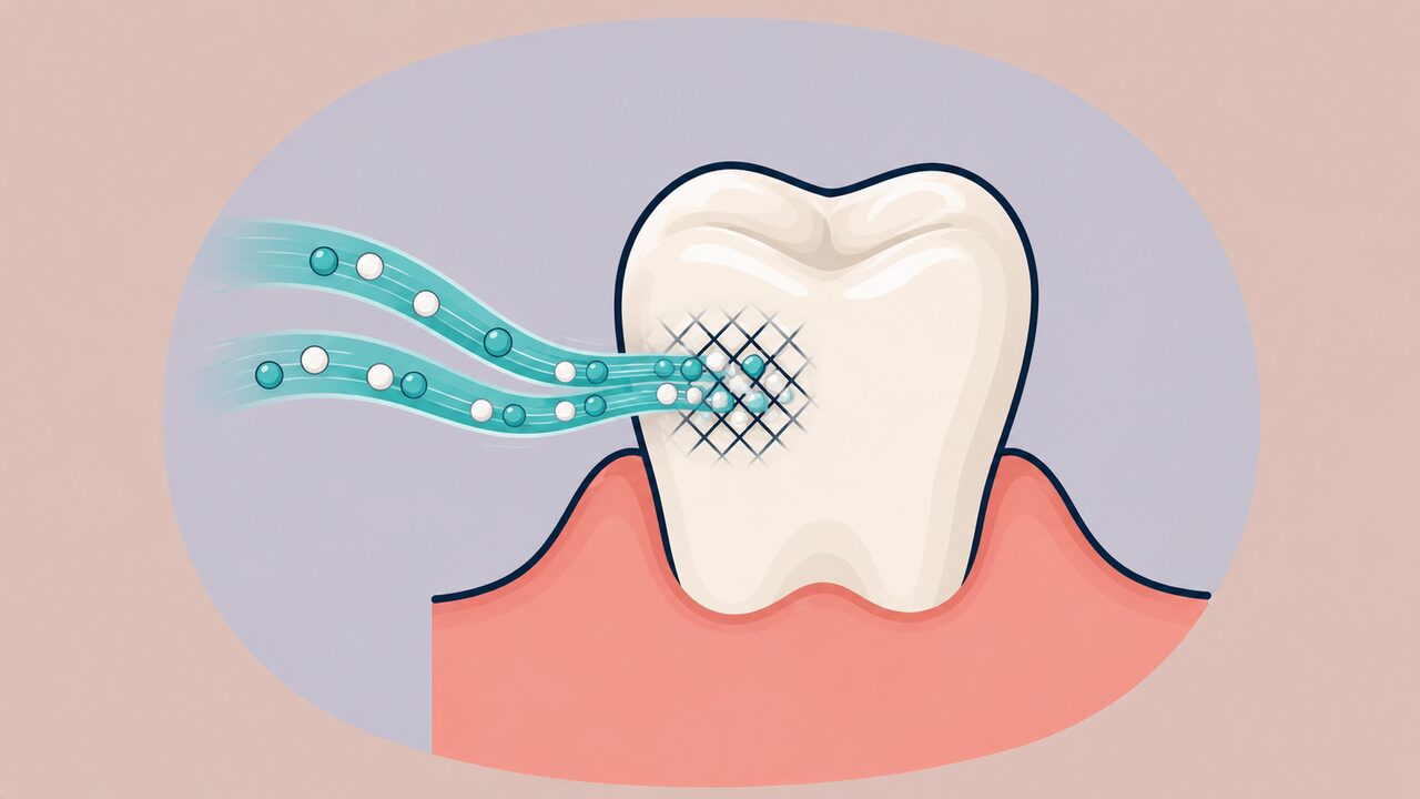 エナメル質の再石灰化(ミネラルが歯に取り込まれる)のイラスト